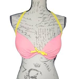 Victoria's Secret Women's Size 34D Pink Yellow Padded Underwire Bikini Top